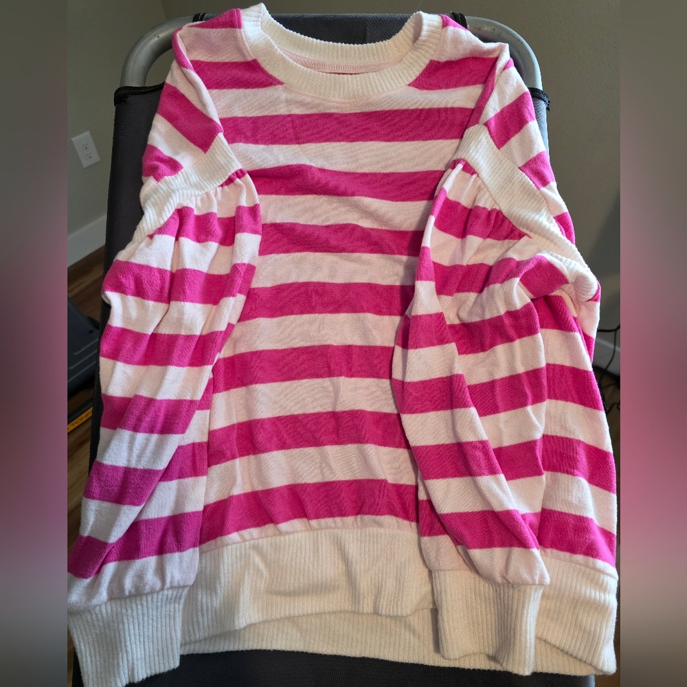 Striped Pink and White Women's Sweater Size Small.